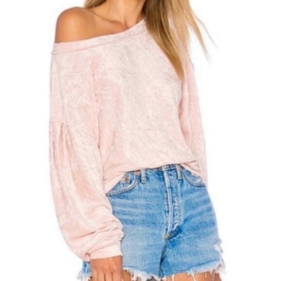 Free People Crushed Velvet Pink Milan Layering Top Sweatshirt Size XS Velour - Picture 2 of 10